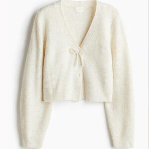 H&M Cream Knit Cardigan With Pearl Bow